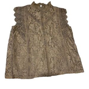 Cable & Gauge Textured Lace Top in Tan